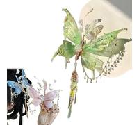Butterfly Tears - Clip para el pelo con alas de hada, pinzas para el pelo con alas de hada, pinzas para el pelo con alas móviles 3D, para mujeres (verde)