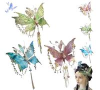 Butterfly Tears Tassel Hair Clip, Large Fairy Wing Hair Clips, Butterfly & Beaded Design Hairs Claws, for Party Cosplay Photos Shoot (Mix)