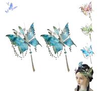 Butterfly Tears Tassel Hair Clip, Large Fairy Wing Hair Clips, Butterfly & Beaded Design Hairs Claws, for Party Cosplay Photos Shoot (Blue*2)