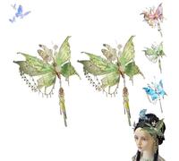 Butterfly Tears Tassel Hair Clip, Large Fairy Wing Hair Clips, Butterfly & Beaded Design Hairs Claws, for Party Cosplay Photos Shoot (Green*2)