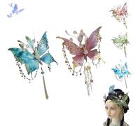Butterfly Tears Tassel Hair Clip, Large Fairy Wing Hair Clips, Butterfly & Beaded Design Hairs Claws, for Party Cosplay Photos Shoot (Blue+Pink)