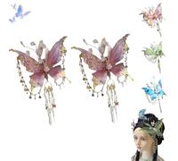 Butterfly Tears Tassel Hair Clip, Large Fairy Wing Hair Clips, Butterfly & Beaded Design Hairs Claws, for Party Cosplay Photos Shoot (Pink*2)