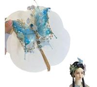 Butterfly Tears Tassel Hair Clip,Large Fairy Wing Hair Clips,Butterfly Tassel Hairs Clip, with Sparkling Beads & Dangling Tassels for Women (Blue)