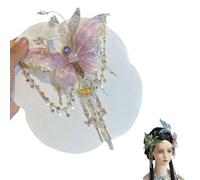 Butterfly Tears Tassel Hair Clip,Large Fairy Wing Hair Clips,Butterfly Tassel Hairs Clip, with Sparkling Beads & Dangling Tassels for Women (Pink-Purple)