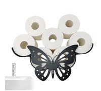 Butterfly Toilet Paper Holder, Wall Mount Tissue Organizer, Funny Decorative Design, Holds Extra 8 Rolls, Black Metal Finish, Bathroom Storage and Decor for Home Guest Restroom