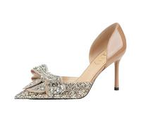 Butterfly Wedding Shoes Women's High Heels Stiletto Pointe Crystal Diamond Tiring Foot(Nude 6CM,38)