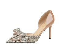 Butterfly Wedding Shoes Women's High Heels Stiletto Pointe Crystal Diamond Tiring Foot(Nude 8CM,36)