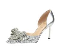 Butterfly Wedding Shoes Women's High Heels Stiletto Pointe Crystal Diamond Tiring Foot(Silver 6CM,34)