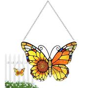 Butterfly Window Decorations - Stained Glass Charm, Colorful Butterfly Sunflower Ornaments for Indoor Tree, Door, Wall, Living Room, Bedroom, Porch, Garden | Sunlight Traps, Decorative Window Hanging