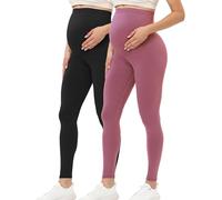 Buttergene Leggings de Maternidad para Mujer, para Embarazo, Ropa Activa, Entrenamiento, Yoga, Pantalones, Paquete de 2 Negro/Rosa Oscuro, XL