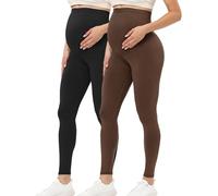 Buttergene Leggings de Maternidad para Mujer, para Embarazo, Ropa Activa, Entrenamiento, Yoga, Pantalones, Paquete de 2 Negro/café, M