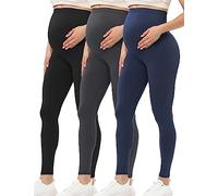 Buttergene Leggings de Maternidad para Mujer sobre el Vientre, Pantalones de Yoga de Maternidad, Leggings para Entrenamiento y Embarazo, Paquete de 3 Negro/Gris Oscuro/Azul Marino, Large
