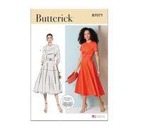 Butterick B7077 - Patrón de costura para vestido ajustado y acampanado con cinturón
