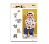 Butterick Kit de patrones de costura para bebés, camisetas, pantalones y sombreros, código de diseño B6949, tallas XS-S-M-L, multicolor
