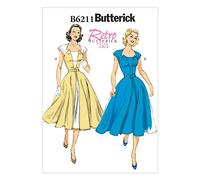 Butterick Patrón 6211, Vestido y cinturón para Mujer, Tallas, Algodón, Negro, E5 (14-16-18-20-22)