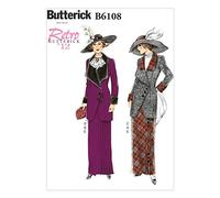 Butterick Patrón 6108, Chaqueta de Mujer, Babero y Falda, Tallas 42-44-46-50, Seda, Blanco, E5 (14-16-18-20-22)