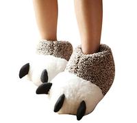 Butterme Unisex Polar Bear Paw Slippers Botas de Felpa de Invierno Cálido Inicio Zapatillas Furry Animal Paw House Zapatillas(Beige,S)