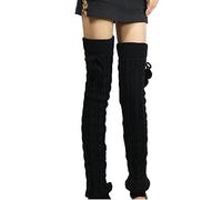 Butterme Womens Extra Grueso Largo De Cable Knit Crochet Knee Calentadores De Pierna Alta Con El Oto?o De Invierno Knit Calcetines Calcetines De Rodilla(65CM,Negro)