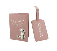 Button Corner PU My First Passport & Luggage Tag Set with Metal Teddy Icon Pink CG988P, 200 g