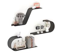 BUTUNITA Juego de 3 estantes flotantes negros, decoración de metal negro, estante flotante montado único, estante de pared largo moderno, estantes de pared grandes para dormitorio, baño, sala de estar
