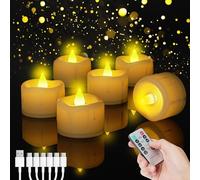 Buudala Velas LED Calientaplatos con Función de Temporizador, 6 Velas Regulables con Cable de Carga USB-C 6 en 1 y Control Remoto, Recargables para Decoración de Halloween, Navidad y Fiestas