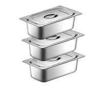 Buudreza Juego de 3 cuencos para empanar, recipiente GN 1/3, 32,5 x 17,5 x 6,5 cm, juego de empanado para chuletas, recipiente gastronorm de acero inoxidable con tapa, chuletas de carne, pescado