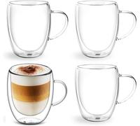 Buumin 4x350ml Tazas de Café de Doble Pared y Tazas Con asa, Vasos de Capuchino Latte Macchiato, Resistentes al Calor, Aptos Para el Lavavajillas, Para Bebidas Calientes té leche Zumo Helado