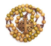 Buwei Jesús Cuentas de oración de Madera 10mm Rosario Cruz Collar Colgante Cadena de Cuerda Tejida Suministros de Iglesia Accesorios de joyería