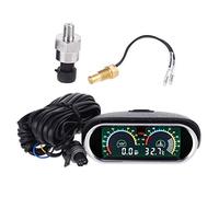 Buwei Medidor de Presión de Aceite y Temperatura del Agua Universal 12v / 24v + Medidor de Presión de Aceite de Coche de Camión con Pantalla Digital y Alarma