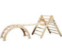 Buxibo Parque de Escalada XXL - Triángulo y Arco Plegables, Rampa con Tobogán - Gimnasio Montessori de Madera 210x83x81cm - Natural