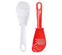 BuxiuGK 2 Piezas Cuchara de cocina multifuncional,Cucharas de Plástico para prensar patatas,skimmer,moler ajo,separador de huevos,Blanco + rojo