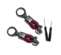 BuxiuGK 2 Piezas Llavero de Cuerda de Cuero 9,5cm,Llavero Trenzado Hebilla de Coche Aleación con 2 Destornilladore para Llaves del Coche y Moto,Rojo2