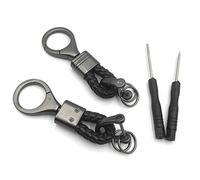 BuxiuGK 2 Piezas Llavero de Cuerda de Cuero Rojo Llavero Hebilla de Coche Aleación con Destornilladore para Coche Oficina,Negro
