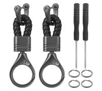 BuxiuGK 2 Piezas Llavero de Cuerda de Cuero9,5cm,Llavero TrenzadoHebilla de Coche Aleación con 2 Destornilladore para Llaves del Coche y Moto,Negro