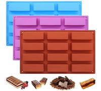 BuxiuGK 3 Piezas Moldes rectangulares de silicona,Moldes de Barra de Cereal de 12 Cavidades,Moldes de Silicona para Barras Energéticas, Barritas de Cereales,Jabón
