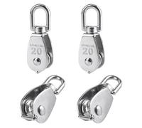 BuxiuGK 4 Piezas 20 mm Bloque de Polea Simple de Acero Inoxidable Single-Sheaved Bloque Cuerda Polea Bloquear Tracción Rueda Juego 75Kg - Plata