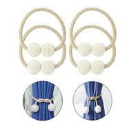 BuxiuGK 4 Piezas Cordones de Sujeción Magnéticos Beige Abrazaderas Magnética para Cortinas,Imán Hebilla de Cortina Cuentas de Perlas para Decoración de Familia Oficina Hotel,Beige