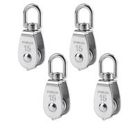 BuxiuGK 4 Piezas M15 bloque de polea simple de Acero Inoxidable Single-Sheaved Bloque Cuerda Polea Bloquear Tracción Rueda Juego 35Kg - Plata