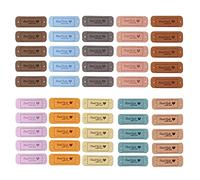 BuxiuGK 50 Piezas Etiquetas Handmade Etiquetas de Cuero de la PU Gamuza de Dos Orificios para Jeans Bolsas Zapatos Sombrero DIY Accesorios,10 Colores