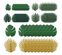 BuxiuGK 60 Piezas Hojas de Palma Artificiales,6 Tipos Decorativas Falso Plantas de Monstera para Luau Fiestas Hawaiano DecoracióN De Playa Planta Jungle,Oro/Verde