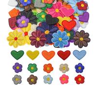 BuxiuGK 65 Piezas Parches Termoadhesivos Flores,28 Piezas Parche Bordados de Margaritas 22 Piezas Girasol 15 Piezas Parches Para Planchar En Forma De Corazón Pegatinas