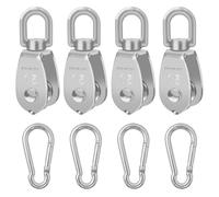BuxiuGK 8 Piezas Juego de Poleas para Cuerda,4 M15 Polea de Acero Inoxidable 304 con 4 Clip de Mosquetón M4,Rotación 360°Poleas para cables 6 mm de diámetro,Carga 35 kg