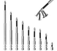 BuxiuGK 9 Piezas K5 Puntas de Destornillador de Alta Magnética,25-150mm Puntas Cruciformes K5 Antideslizantes y Altamente Magnéticas para Taladro Manual y Destornillador de Impacto