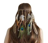 BuxiuGK Indio Diadema Hippie Tocados Diadema Pluma Pavo Tocado de Indio Pelo Hippie Bohemia Banda Para Mujer,2#