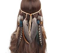 BuxiuGK Indio Diadema Hippie Tocados Diadema Pluma Pavo Tocado de Indio Pelo Hippie Bohemia Banda Para Mujer,1#