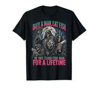 Buy A Man Eat Fish Funny Meme Bootleg Skeleton Parody Camiseta