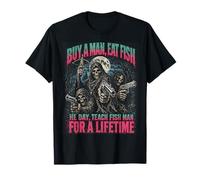 Buy A Man Eat Fish Funny Meme Bootleg Skeleton Parody Camiseta