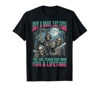 Buy A Man Eat Fish Funny Meme Bootleg Skeleton Parody Camiseta