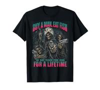 Buy A Man Eat Fish Funny Meme Bootleg Skeleton Parody Camiseta