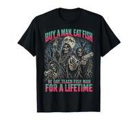 Buy A Man Eat Fish Funny Meme Bootleg Skeleton Parody Camiseta